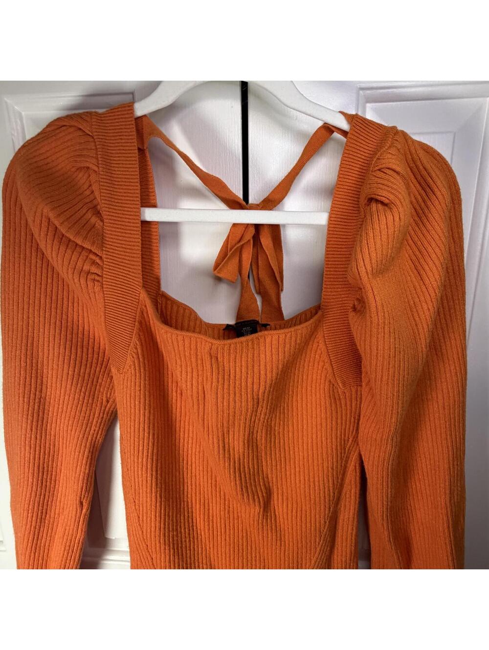 House of Harlow Orange Knit Sweater Bodycon Midi Dress M Puff Sleeve - Picture 3 of 8